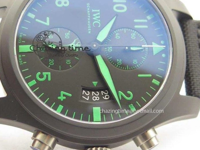 MIROTIME 0128 Pilot Chrono IW388003 Real Ceramic V6F Best Edition Green Markers On Black Nylon Strap A Effortless 7283